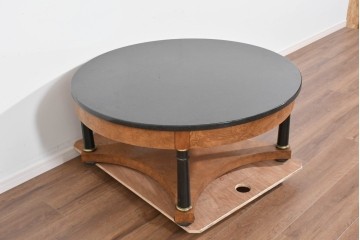 中古　最高級アメリカ家具ブランド　Baker(ベーカー社)　御影石天板と木部の対比が美しいエンパイヤ様式のローテーブル　(R-085703)