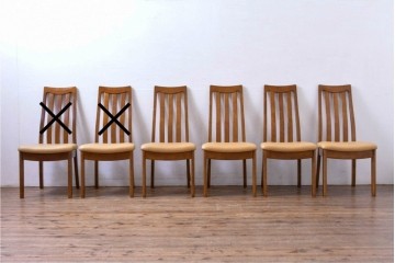 中古　マルニ木工(MARUNI)　ナラ材　本革　背もたれの曲線が美しいダイニングチェア4脚セット　(R-085704)