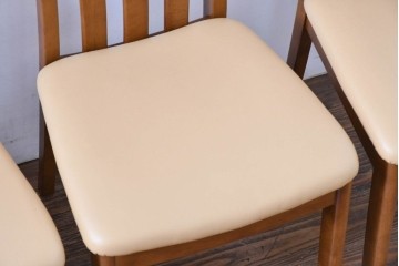 中古　マルニ木工(MARUNI)　ナラ材　本革　背もたれの曲線が美しいダイニングチェア4脚セット　(R-085704)