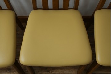 中古　マルニ木工(MARUNI)　ナラ材　本革　背もたれの曲線が美しいダイニングチェア4脚セット　(R-085704)