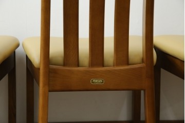 中古　マルニ木工(MARUNI)　ナラ材　本革　背もたれの曲線が美しいダイニングチェア4脚セット　(R-085704)