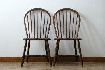 中古　松本民芸家具　#72リーチ型チェア　曲線の美しいウィンザースタイルのダイニングチェア2脚セット　定価(2脚合計)約19万6千円　(R-085707)