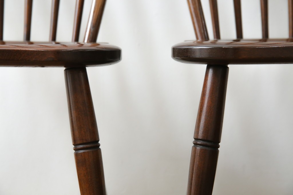 中古　松本民芸家具　#72リーチ型チェア　曲線の美しいウィンザースタイルのダイニングチェア2脚セット　定価(2脚合計)約19万6千円　(R-085707)