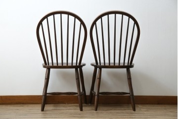 中古　松本民芸家具　#72リーチ型チェア　曲線の美しいウィンザースタイルのダイニングチェア2脚セット　定価(2脚合計)約19万6千円　(R-085707)