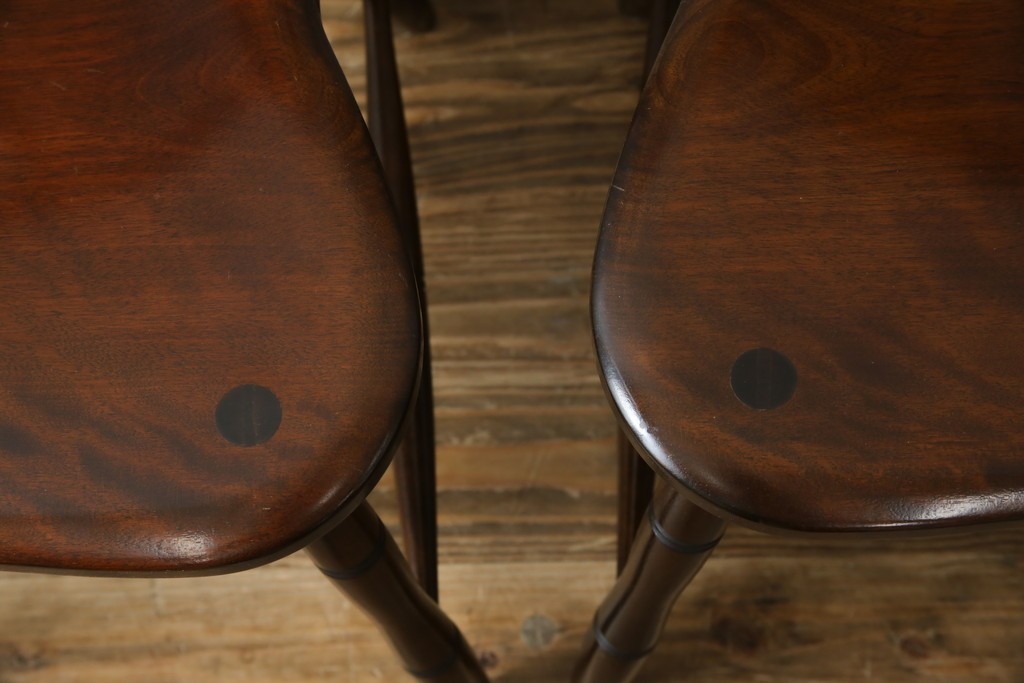 中古　松本民芸家具　#72リーチ型チェア　曲線の美しいウィンザースタイルのダイニングチェア2脚セット　定価(2脚合計)約19万6千円　(R-085707)