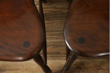 中古　松本民芸家具　#72リーチ型チェア　曲線の美しいウィンザースタイルのダイニングチェア2脚セット　定価(2脚合計)約19万6千円　(R-085707)