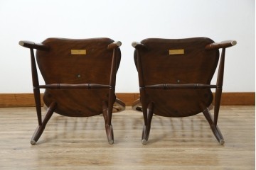 中古　松本民芸家具　#72リーチ型チェア　曲線の美しいウィンザースタイルのダイニングチェア2脚セット　定価(2脚合計)約19万6千円　(R-085707)