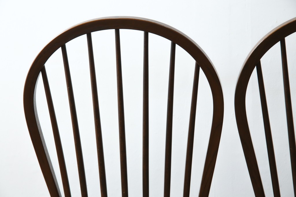 中古　松本民芸家具　#72リーチ型チェア　曲線の美しいウィンザースタイルのダイニングチェア2脚セット　定価(2脚合計)約19万6千円　(R-085707)