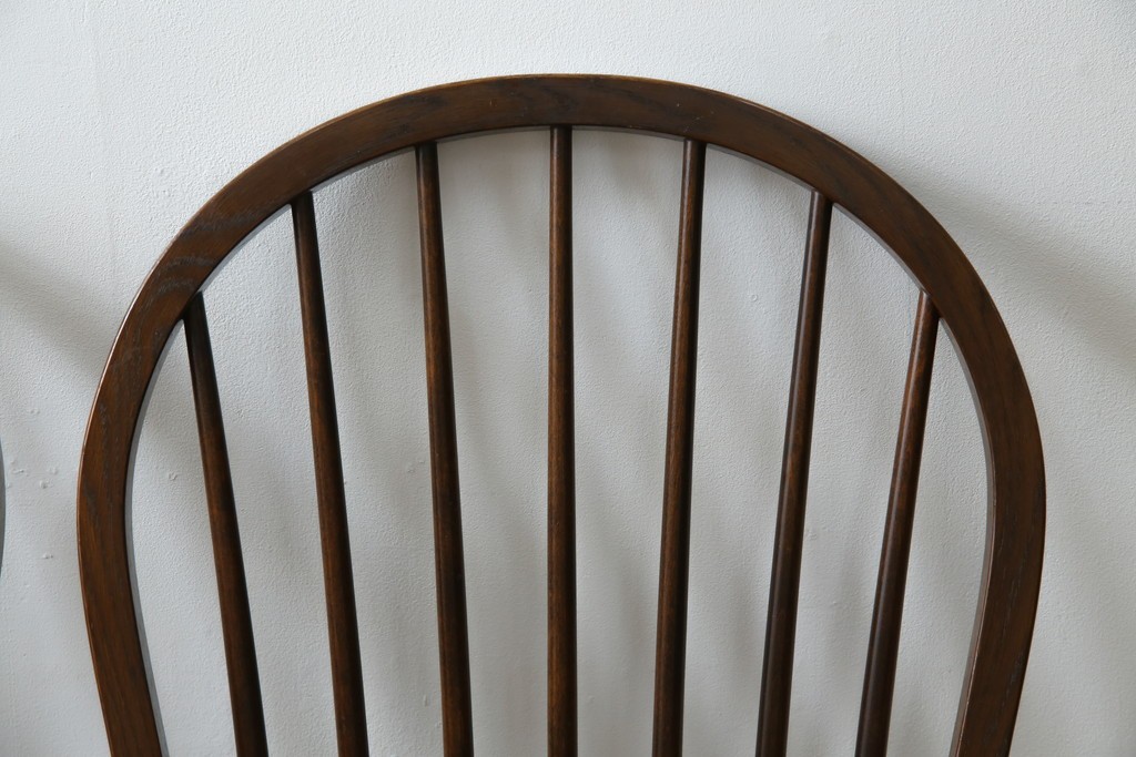中古　松本民芸家具　#72リーチ型チェア　曲線の美しいウィンザースタイルのダイニングチェア2脚セット　定価(2脚合計)約19万6千円　(R-085707)