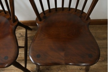 中古　松本民芸家具　#72リーチ型チェア　曲線の美しいウィンザースタイルのダイニングチェア2脚セット　定価(2脚合計)約19万6千円　(R-085707)