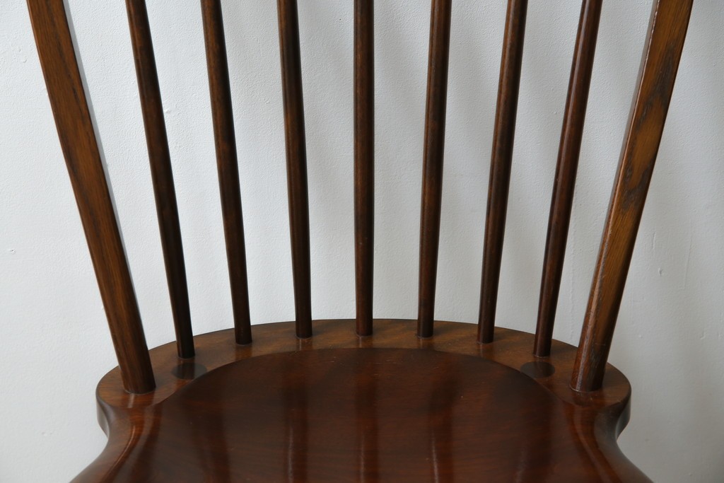 中古　松本民芸家具　#72リーチ型チェア　曲線の美しいウィンザースタイルのダイニングチェア2脚セット　定価(2脚合計)約19万6千円　(R-085707)