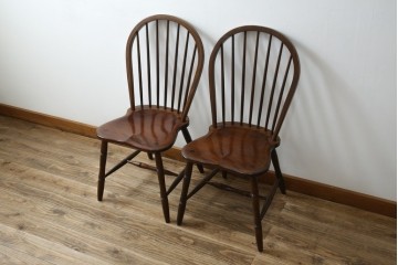 中古　松本民芸家具　#72リーチ型チェア　曲線の美しいウィンザースタイルのダイニングチェア2脚セット　定価(2脚合計)約19万6千円　(R-085707)