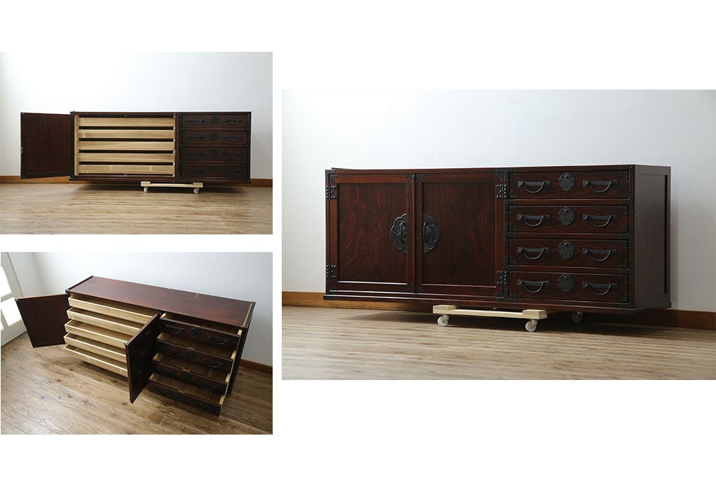 《天板・台輪取り付け加工費込み》　中古　美品　志太民芸家具　木目の美しさが際立つローチェスト　(R-085710)