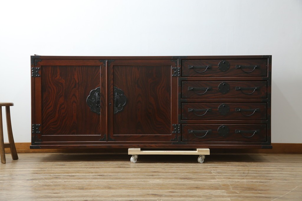 《天板・台輪取り付け加工費込み》　中古　美品　志太民芸家具　木目の美しさが際立つローチェスト　(R-085710)