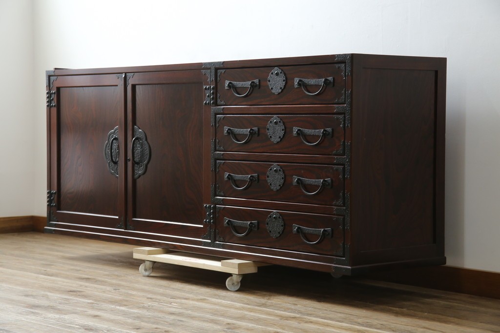 《天板・台輪取り付け加工費込み》　中古　美品　志太民芸家具　木目の美しさが際立つローチェスト　(R-085710)