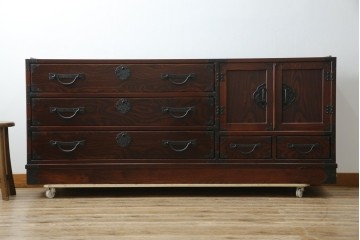 《天板取り付け加工費込み》　中古　志太民芸家具　深い色合いの木肌が美しいサイドボード　(R-085711)