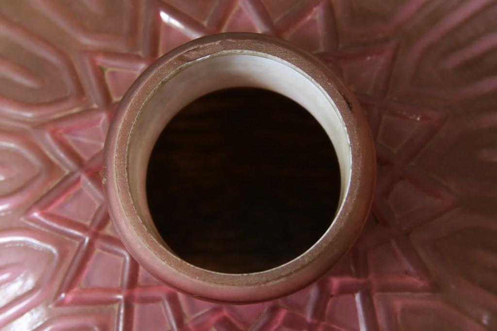 【簡易リペア限定品】　和製アンティーク　当時物　大正～昭和初期　柔らかなピンク色のレトロなオイルランプシェード　(R-085714)