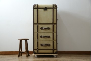 アメリカヴィンテージ　希少デザイン　国内流通少　旅のトランクを思わせる布張りの本棚　(R-085723)