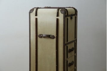 アメリカヴィンテージ　希少デザイン　国内流通少　旅のトランクを思わせる布張りの本棚　(R-085723)