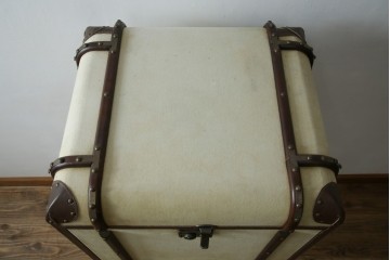 アメリカヴィンテージ　希少デザイン　国内流通少　旅のトランクを思わせる布張りの本棚　(R-085723)