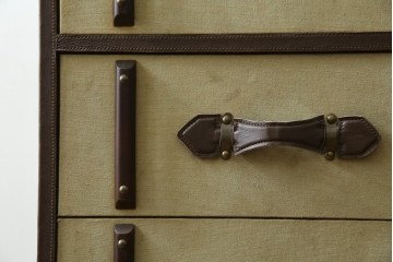 アメリカヴィンテージ　希少デザイン　国内流通少　旅のトランクを思わせる布張りの本棚　(R-085723)