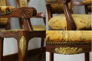中古　美品　高級輸入家具エクセレンテ取り扱い　ウォールナットXゴールド　バロッコ(バロック)　繊細な彫刻が施された装飾が優雅な雰囲気を醸し出すアームチェア2脚　セット定価2脚で約24万5千円　(R-085727)