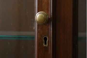 イギリスアンティーク　マホガニー材　エレガントな彫刻装飾と猫脚が魅力のガラスキャビネット　(R-085728)