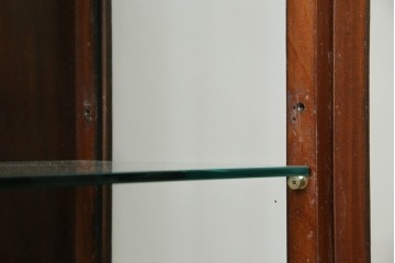 イギリスアンティーク　マホガニー材　エレガントな彫刻装飾と猫脚が魅力のガラスキャビネット　(R-085728)