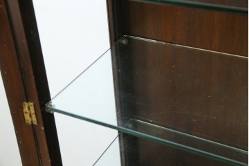 イギリスアンティーク　マホガニー材　エレガントな彫刻装飾と猫脚が魅力のガラスキャビネット　(R-085728)