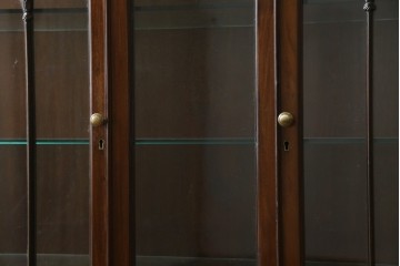 イギリスアンティーク　マホガニー材　エレガントな彫刻装飾と猫脚が魅力のガラスキャビネット　(R-085728)