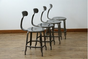 中古　美品　フランス　オールスチール製　Whale Tail(ホエールテイル・チェア)　工業用チェアの名作!　Nicolle Chair(ニコルチェア)4脚セット　定価(4脚合計)約23万円　(R-085731)