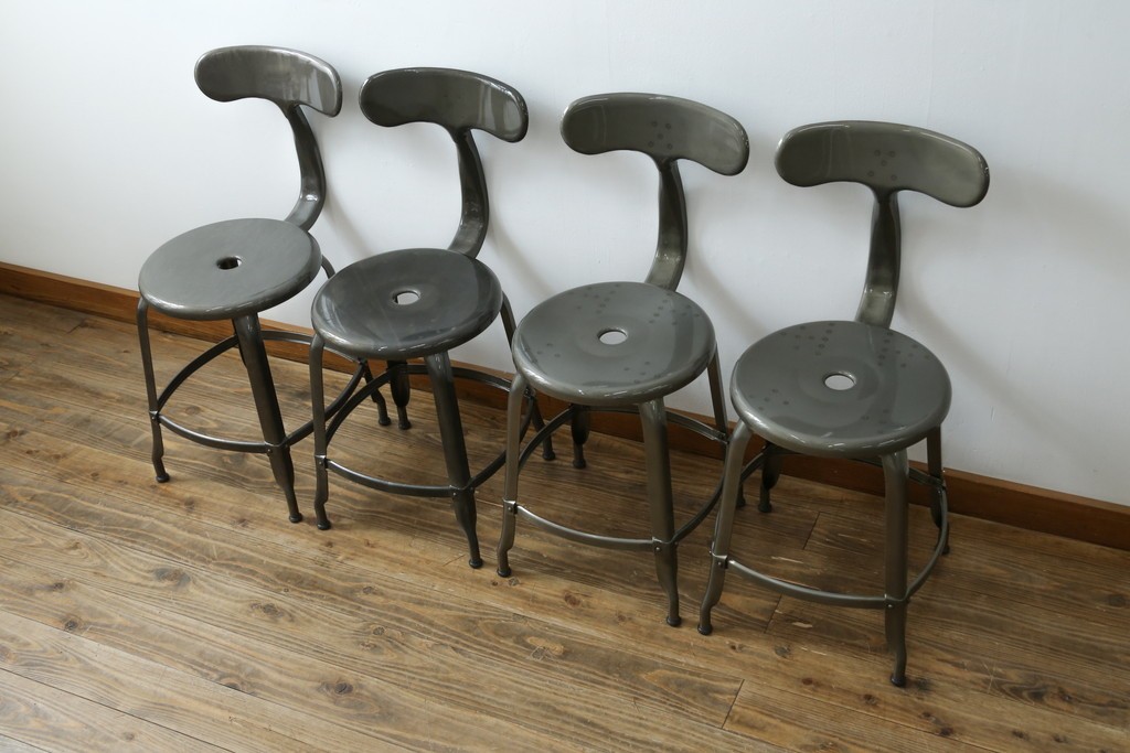 中古　美品　フランス　オールスチール製　Whale Tail(ホエールテイル・チェア)　工業用チェアの名作!　Nicolle Chair(ニコルチェア)4脚セット　定価(4脚合計)約23万円　(R-085731)