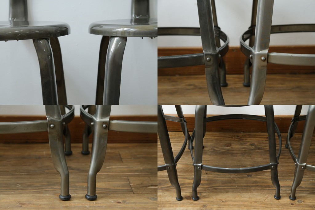 中古　美品　フランス　オールスチール製　Whale Tail(ホエールテイル・チェア)　工業用チェアの名作!　Nicolle Chair(ニコルチェア)4脚セット　定価(4脚合計)約23万円　(R-085731)
