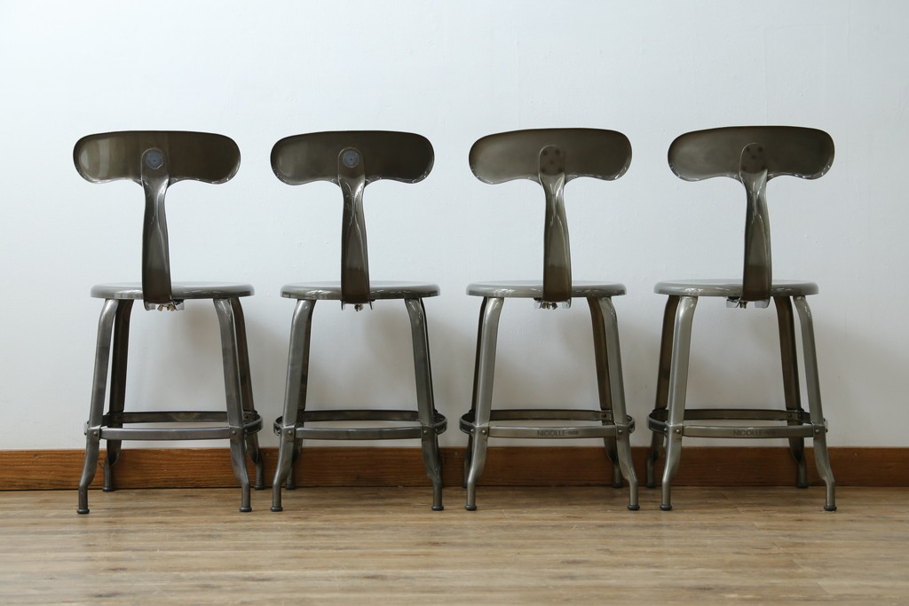 中古　美品　フランス　オールスチール製　Whale Tail(ホエールテイル・チェア)　工業用チェアの名作!　Nicolle Chair(ニコルチェア)4脚セット　定価(4脚合計)約23万円　(R-085731)