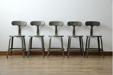 中古　美品　フランス　オールスチール製　Whale Tail(ホエールテイル・チェア)　工業用チェアの名作!　Nicolle Chair(ニコルチェア)5脚セット　定価(5脚合計)約29万円　(R-085731)