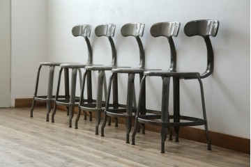 中古　美品　フランス　オールスチール製　Whale Tail(ホエールテイル・チェア)　工業用チェアの名作!　Nicolle Chair(ニコルチェア)5脚セット　定価(5脚合計)約29万円　(R-085731)