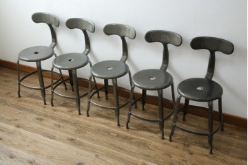 中古　美品　フランス　オールスチール製　Whale Tail(ホエールテイル・チェア)　工業用チェアの名作!　Nicolle Chair(ニコルチェア)5脚セット　定価(5脚合計)約29万円　(R-085731)