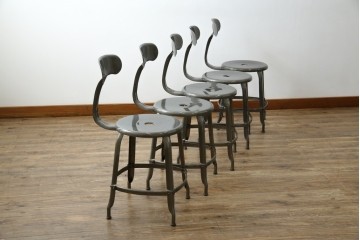 中古　美品　フランス　オールスチール製　Whale Tail(ホエールテイル・チェア)　工業用チェアの名作!　Nicolle Chair(ニコルチェア)5脚セット　定価(5脚合計)約29万円　(R-085731)