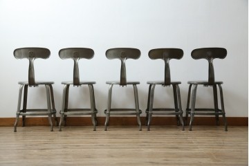 中古　美品　フランス　オールスチール製　Whale Tail(ホエールテイル・チェア)　工業用チェアの名作!　Nicolle Chair(ニコルチェア)5脚セット　定価(5脚合計)約29万円　(R-085731)