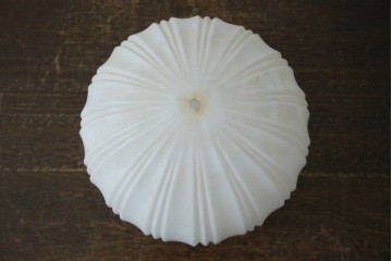 《引っ掛けシーリング式ペンダントライト加工費込み》　和製アンティーク　乳白色の縦筋シェードが上品なぼんぼり型ペンダントライト　(R-085735)