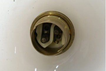 イギリスヴィンテージ　青縁フリルシェードのペンダントライト　(R-085738)