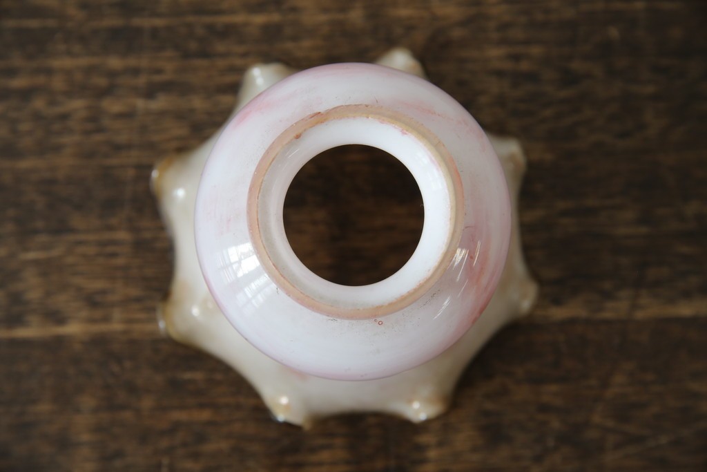 《引っ掛けシーリング式ペンダントライト加工費込み》　フランスアンティーク　マーブルガラス×フリルが可愛らしいペンダントライト　(R-085745)