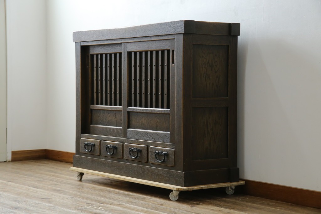 中古　美品　飛騨産業　JAPAN PROVINCIAL(ジャパンプロヴィンシャル)　格子戸の意匠が趣深い帳場箪笥　定価約95万円　(R-085751)