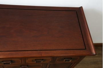 中古　国産指物工芸家具　花梨(カリン)材　オリエンタル　李朝デザイン×象嵌が目を引くキャビネット　定価推定約70万円以上　(R-085752)