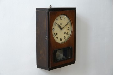 和製ヴィンテージ　Meiji(明治時計社)　ミッドセンチュリーテイストのお部屋にもぴったりなスクエア型の振り子時計　(R-085755)