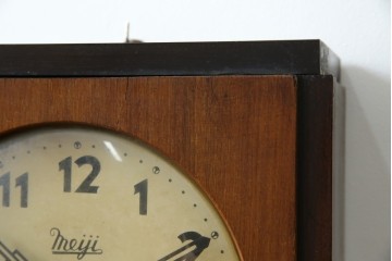 和製ヴィンテージ　Meiji(明治時計社)　ミッドセンチュリーテイストのお部屋にもぴったりなスクエア型の振り子時計　(R-085755)