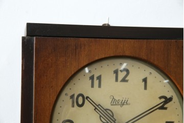 和製ヴィンテージ　Meiji(明治時計社)　ミッドセンチュリーテイストのお部屋にもぴったりなスクエア型の振り子時計　(R-085755)