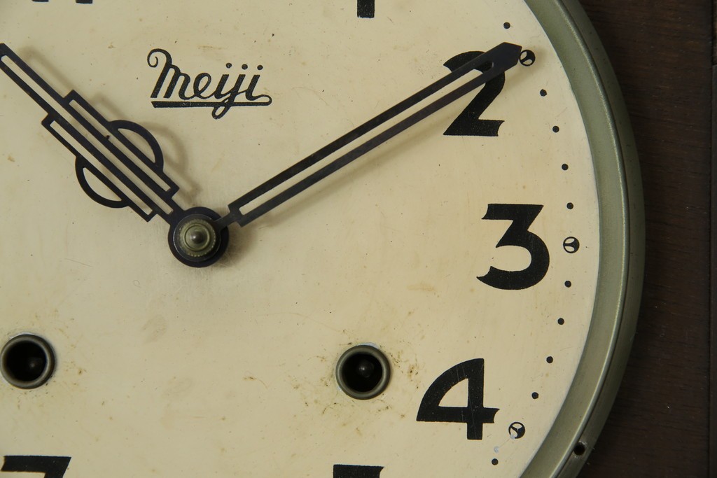 和製ヴィンテージ　Meiji(明治時計社)　ミッドセンチュリーテイストのお部屋にもぴったりなスクエア型の振り子時計　(R-085755)
