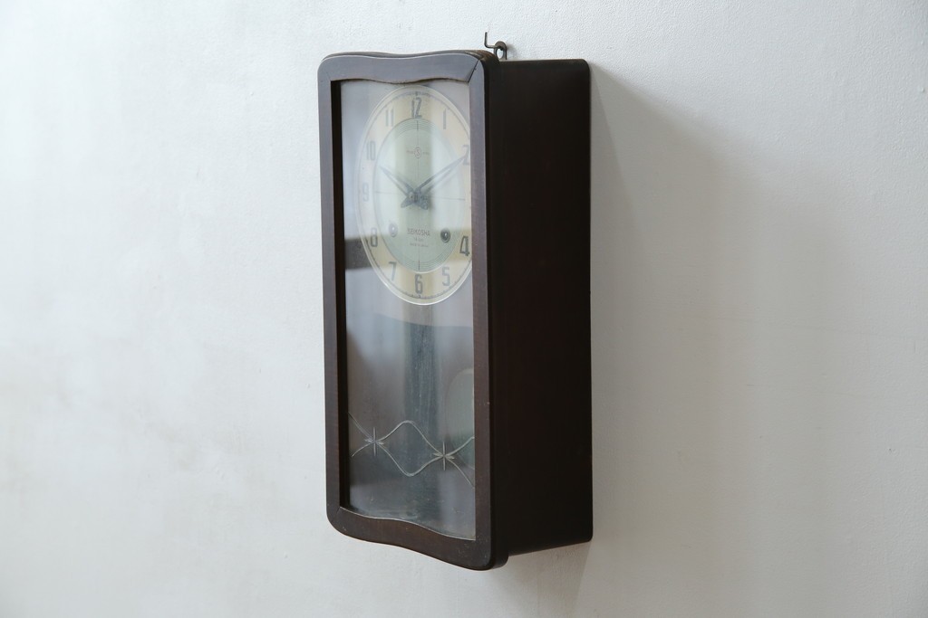 和製ヴィンテージ　精工舎(SEIKOSHA、セイコー)　ミッドセンチュリースタイルにおすすめのスクエア型振り子時計　(R-085757)