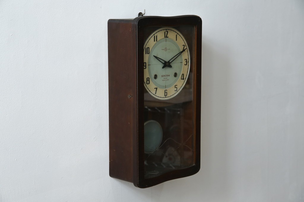 和製ヴィンテージ　精工舎(SEIKOSHA、セイコー)　ミッドセンチュリースタイルにおすすめのスクエア型振り子時計　(R-085757)
